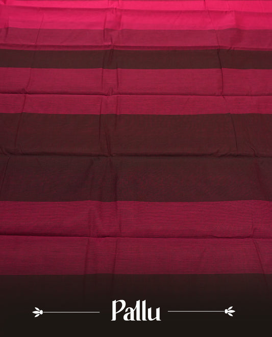 Maroon Colour Silk Cotton Saree with Self Textured Striped Body, Contrasting Maroon Textured Pallu & Border, Striped Patterns, and Matching Maroon Woven Blouse Piece