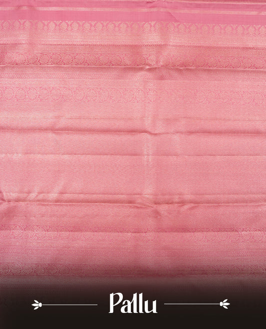 Dusty Pink colour Kanchipuram Samudrika Silk Saree featuring Geometric pattern weaving with gold zari jacquard and a traditional zari border, paired with a matching designer jacquard blouse piece