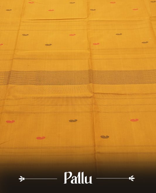 Orange Silk Cotton Saree with Plain Body and Zari Striped Golden Border on Black and Zari Striped Pallu, Paired with Matching Blouse Piece