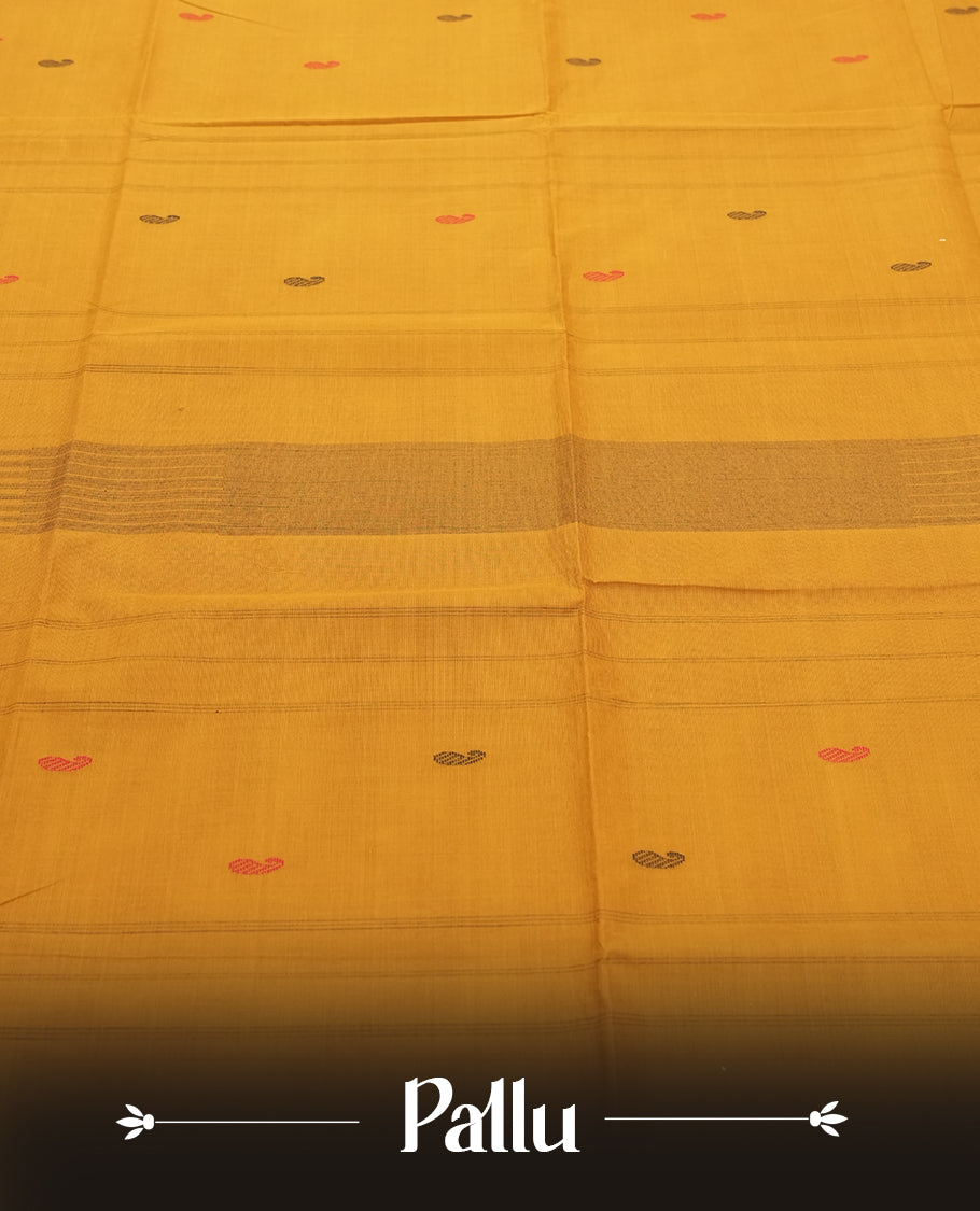 Orange Silk Cotton Saree with Plain Body and Zari Striped Golden Border on Black and Zari Striped Pallu, Paired with Matching Blouse Piece