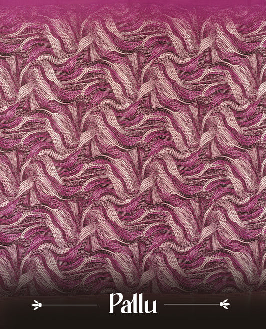 Fuchsia Pink Semi Silk Saree with Silver Circular Buttas, Multitone Textured Wavy Pallu with Satin Zari Edge and Tassels, Paired with Coordinated Blouse Piece