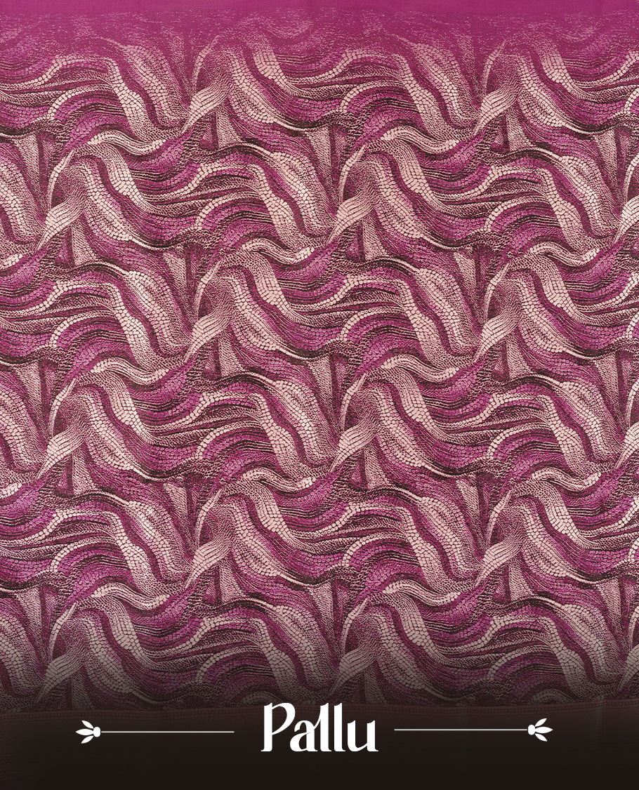 Fuchsia Pink Semi Silk Saree with Silver Circular Buttas, Multitone Textured Wavy Pallu with Satin Zari Edge and Tassels, Paired with Coordinated Blouse Piece