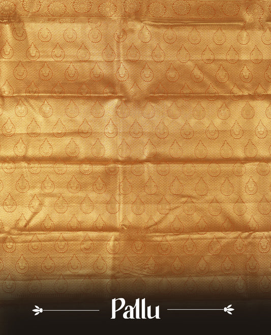 Golden colour and gold Zari Tissue Brocade Saree features intricate Dimond floral Motifs on body and self coloured border & pallu, paired with matching blouse