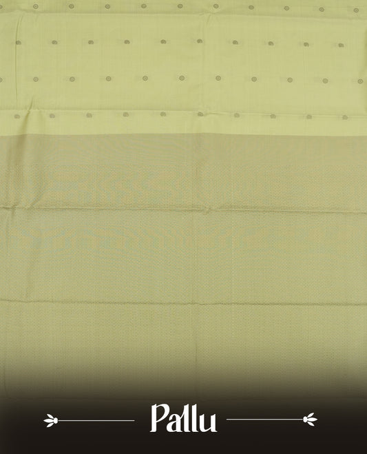 Pastel green colour semi soft silk saree featuring a gray colour textured patterned body, complemented by self coloured with gray colour motifs pallu & border and a matching blouse piece.