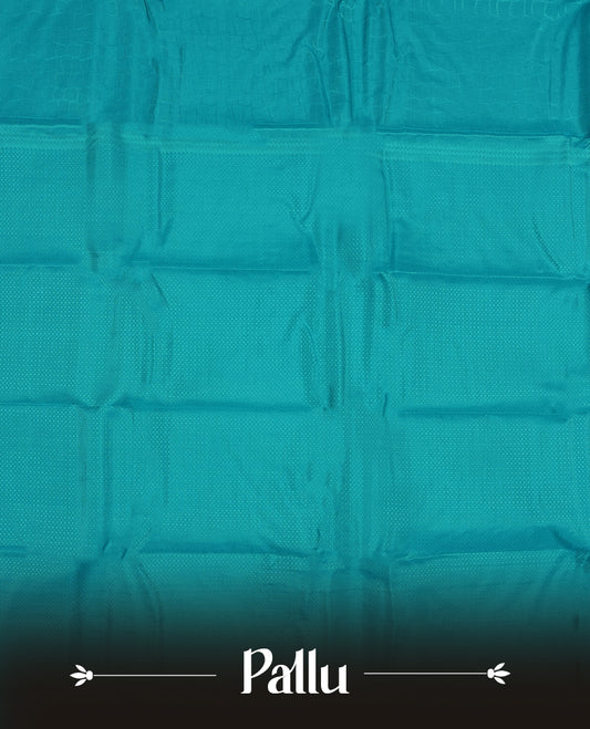 Aqua blue colour semi soft silk saree featuring a self coloured textured patterned body, complemented by self coloured motifes on pallu & border and a matching blouse piece.