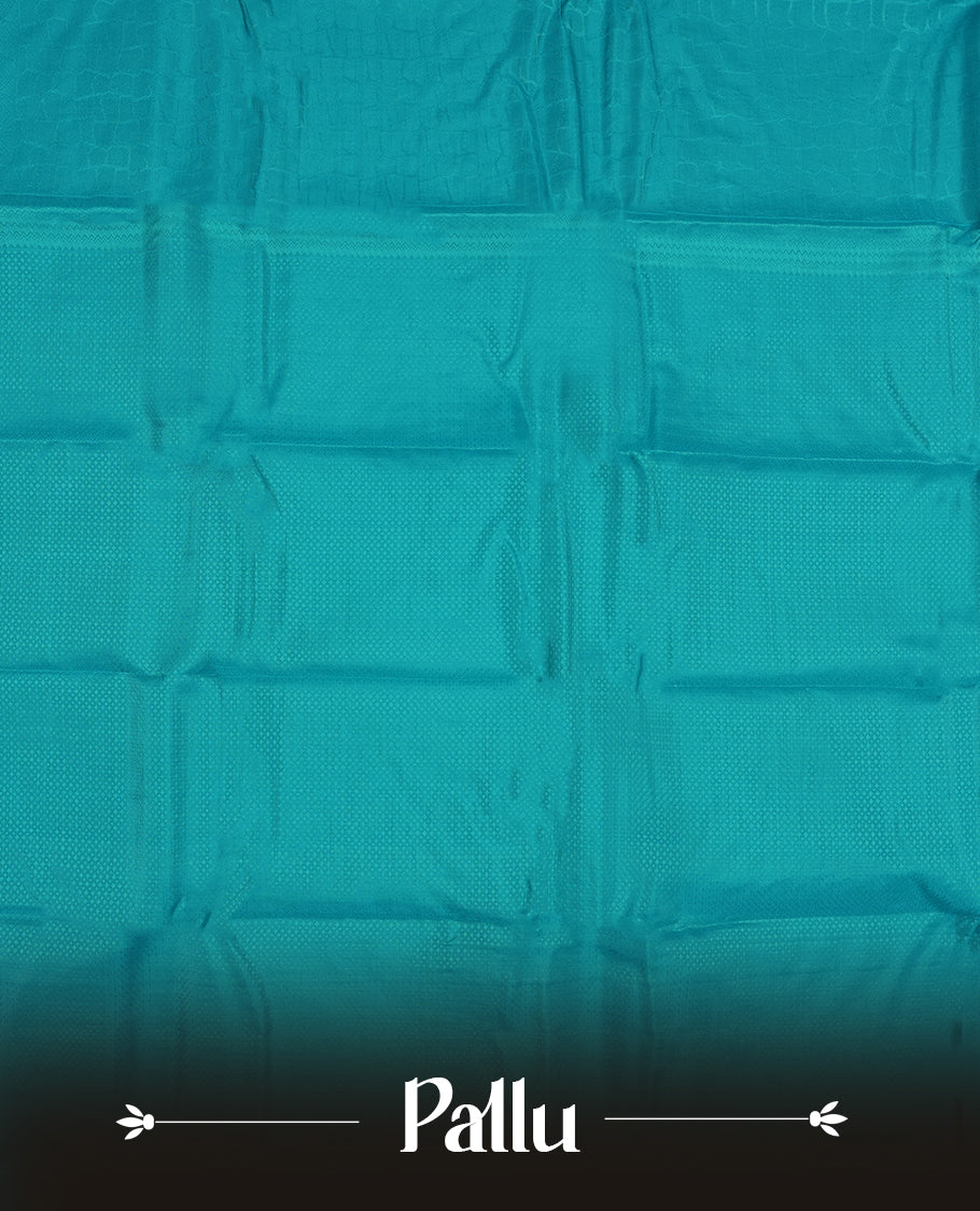 Aqua blue colour semi soft silk saree featuring a self coloured textured patterned body, complemented by self coloured motifes on pallu & border and a matching blouse piece.