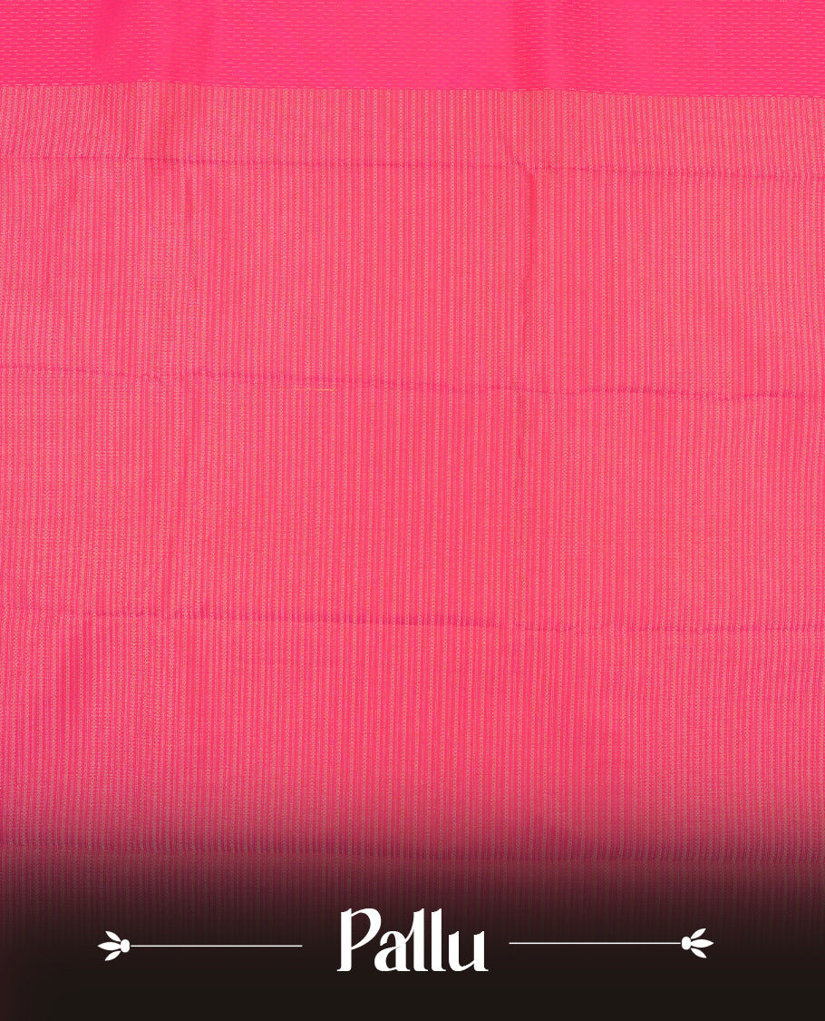 Rouge pink colour semi soft silk saree featuring a golden textured patterned body, complemented by self coloured pallu & border and a matching blouse piece.
