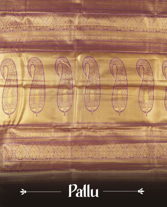 Purple colour and gold & silver Zari Tissue Brocade Saree features intricate Motifs on body and dark magenta contrast border with gold traditional pallu, paired with matching blouse