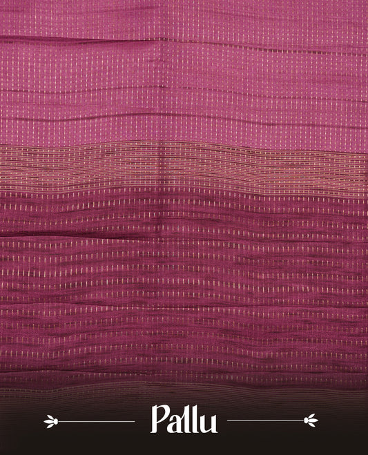 Mauve taupe colour chettinad saree highlighting gold zari dotted stripes, self colour border and contrast dark mauve taupe pallu and comes with matching blouse piece.