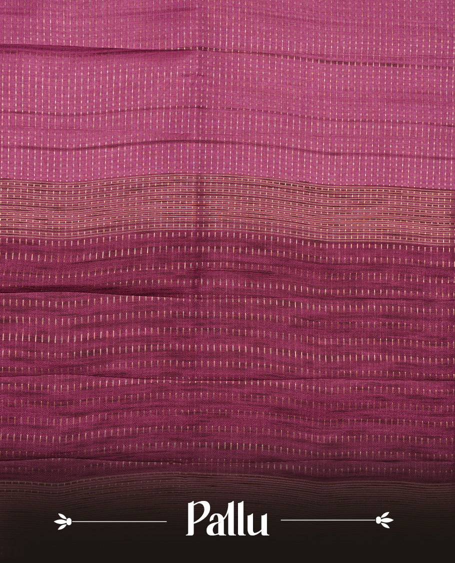 Mauve taupe colour semi tussar silk saree highlighting gold zari dotted stripes, self colour border and contrast dark mauve taupe pallu and comes with matching blouse piece.