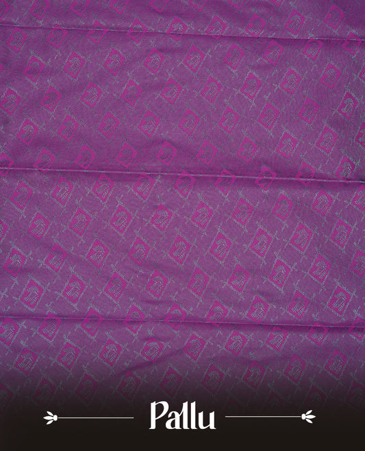 Grass green colour Semi silk saree Featuring self colour zari motifs on body, complemented by contrast Brick red colour with gold zari border, paired with matching blouse piece.