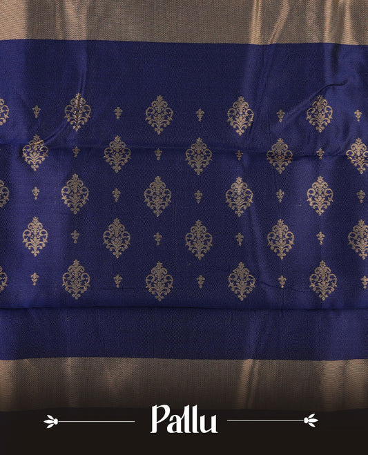 Off White colour soft silk saree with contrast Blue border.