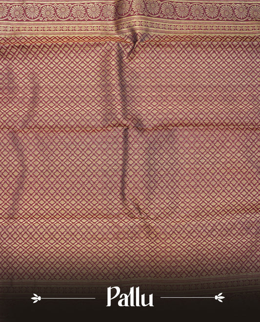 Chocolate Colour Pure Wedding silk saree featuring Gold zari Floral kodi pattern worked body, complemented by self colour with traditional border, comes with matching blouse piece.