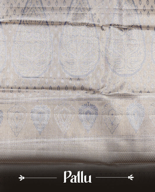 Aqua green colour and antique gold Zari Tissue Brocade Saree features intricate floral Motifs on body and rich Violet colour with traditioal Border & pallu with Gold Zari Patterns paired with matching blouse