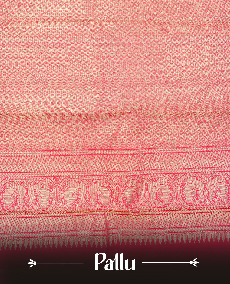 Red colour Pure Wedding silk saree featuring Animal buttas with Designed worked body, complemented by self colour with traditional border, comes with matching blouse piece.