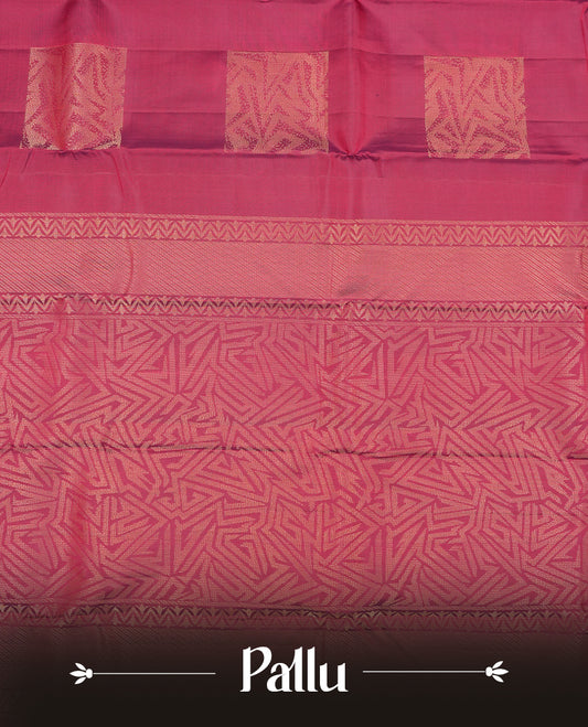 Magenta purple Colour Pure Kancheepuram Silk Saree having gold Square pattern on Body without Border and matching Blouse
