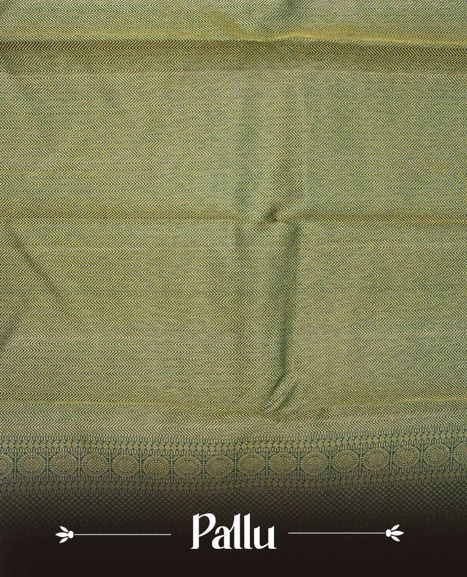 Bottle green colour Pure Wedding silk saree featuring gold zari check with designed pattern on body, complemented by self colour with traditional border, comes with matching blouse piece.