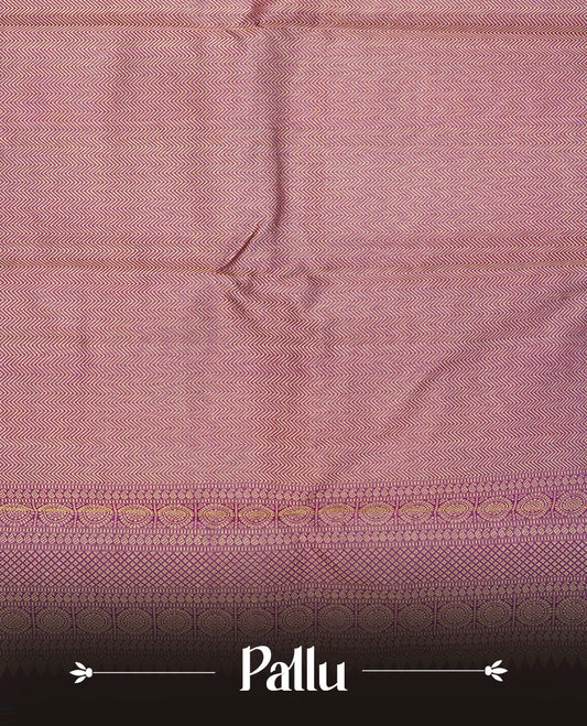 Deep purple colour pure wedding silk saree featuring gold zari designed box pattern on body, complemented by self colour with traditional border, comes with matching blouse piece.