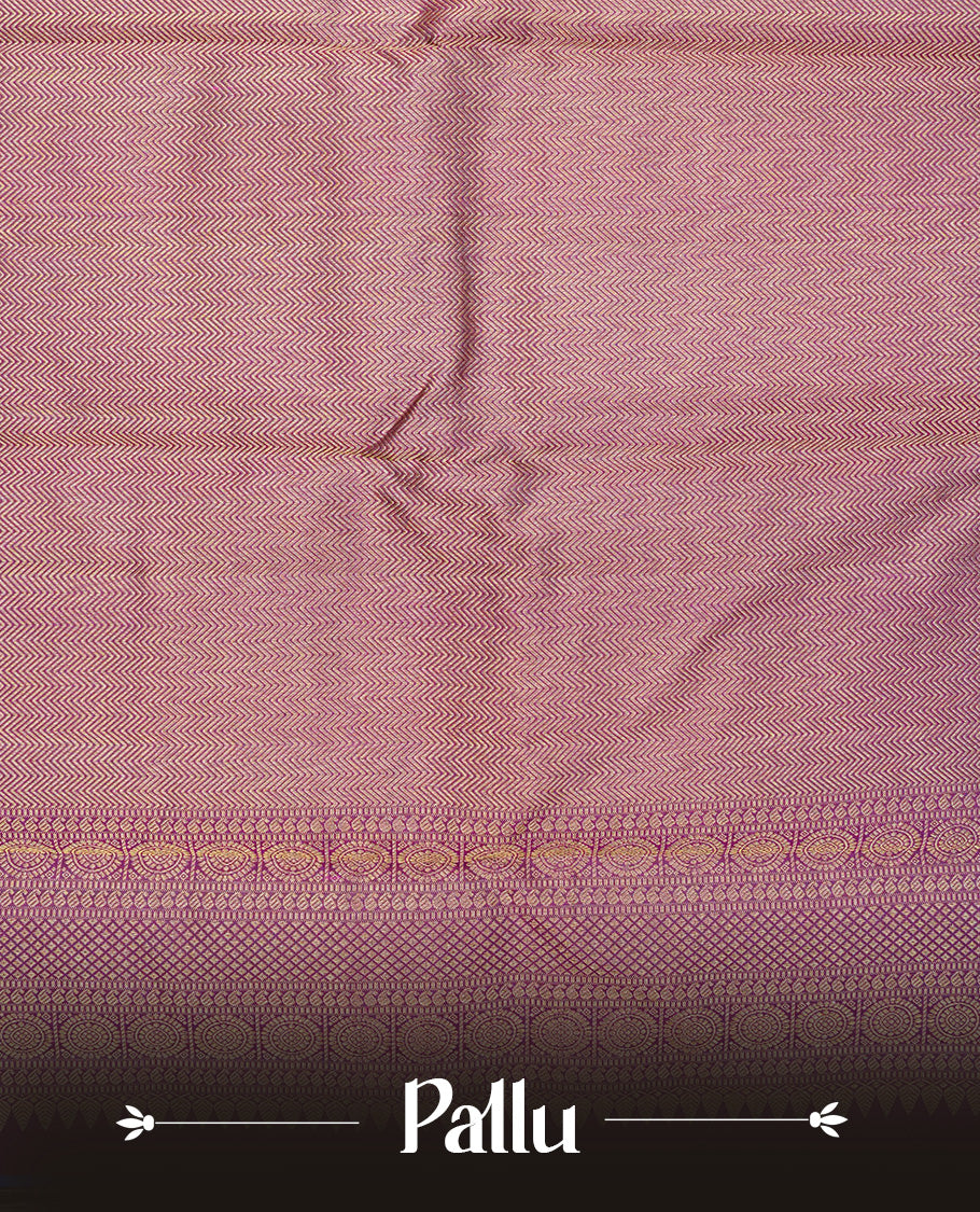 Deep purple colour pure wedding silk saree featuring gold zari designed box pattern on body, complemented by self colour with traditional border, comes with matching blouse piece.