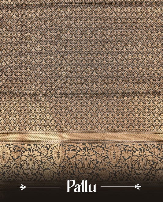 Orange colour semi Wedding silk saree featuring Gold zari motifs on body, enhanced with Contrast Green colour with traditional border, paired with matching blouse piece.