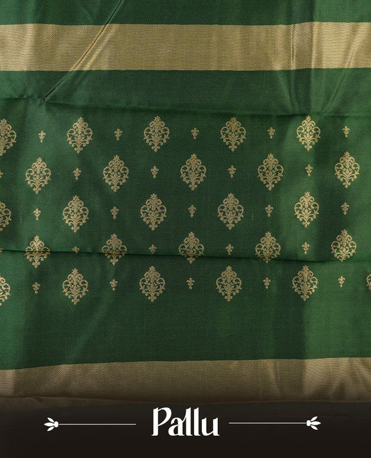 Off White colour soft silk saree with contrast Green border.