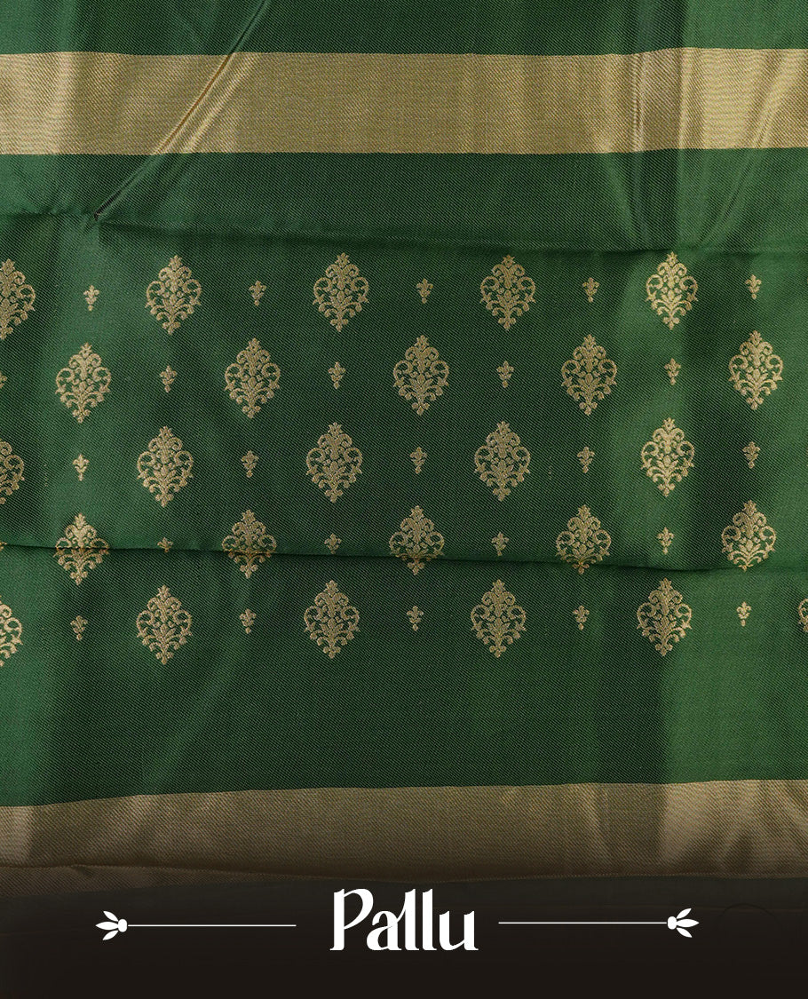 Off White colour soft silk saree with contrast Green border.