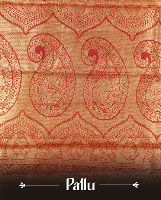 Green & Gold colour Double shade Semi tissue silk saree featuring Gold zari Floral pattern on body, Contrast Chocolate colour with Fancy border, paired with matching.