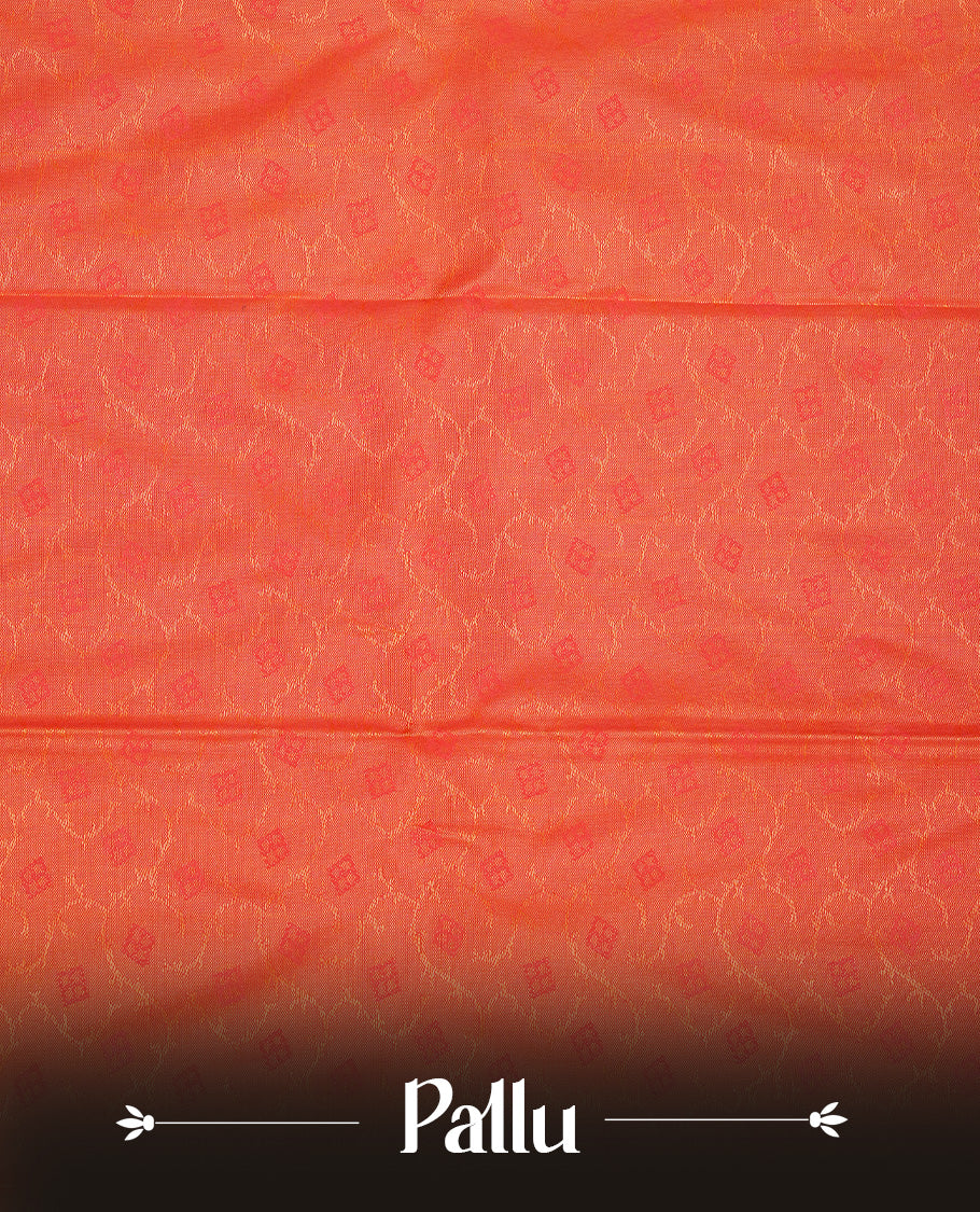 Mustard colour Semi silk saree Featuring self colour zari motifs on body, complemented by contrast Orange colour with gold zari border, paired with matching blouse piece.