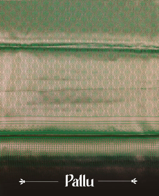 Green & Gold colour Double shade Semi tissue silk saree featuring self color kodi pattern on body, self colour with Fancy border, paired with matching.