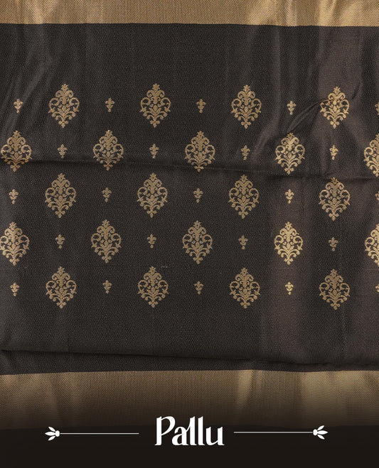 Off White colour soft silk saree with contrast Black border.