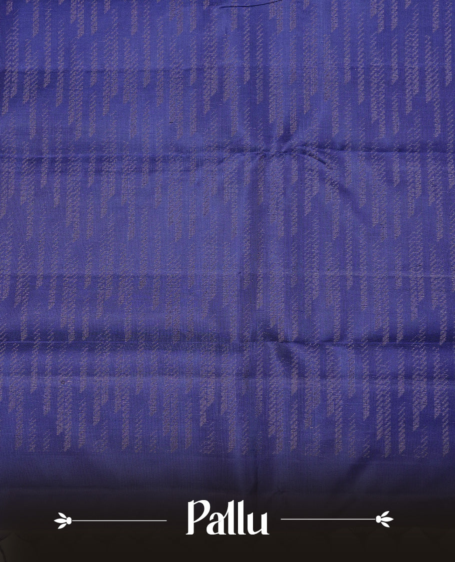 Peacock Blue  colour soft silk saree featuring  Leaf Motifs on body, complemented by contrast with Leaf Motifs  border, paired with matching blouse piece.