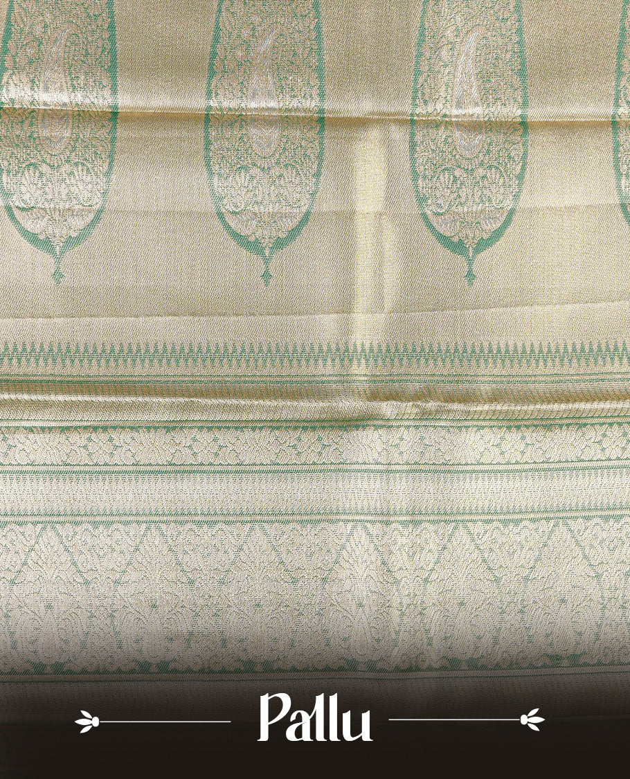 Light Blue & Gold colour Double shade Semi tissue silk saree featuring self color Floral pattern on body, Contrast Burgundy colour with Fancy border, paired with matching.