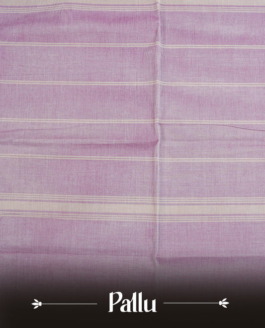 Lavender colour Chettinad cotton saree featuring Elegant plain body, complemented by contrast Purple colour with Gold zari border, paired with matching blouse piece.