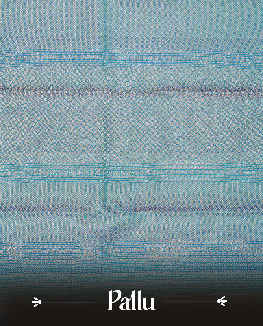 Peacock colour pure wedding silk saree featuring Gold zari inside box diamond with peacock motifs pattern on body, complemented by self colour with traditional border, comes with matching blouse piece.