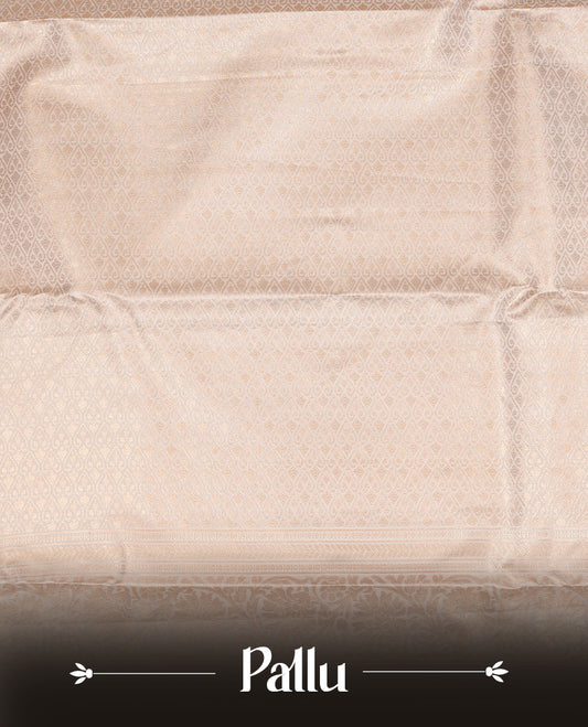 White Semi Wedding Silk Saree featuring Gold Zari Check with Motifs On body, Complemented with traditional zari with Self colour border with red piping, paired with matching blouse piece.
