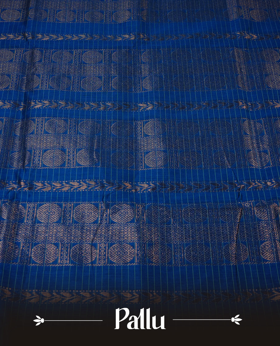 Light Blue  colour Kalyani cotton saree featuring Gold zari checks on body, enhanced with zari border and grand zari pallu, comes with self colour blouse piece.