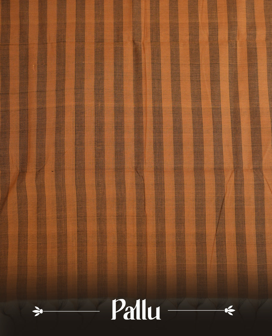 Black & Light Brown  Colour Mangalagiri cotton saree  Featuring Check Pattern On Body , WithOut border & Contrast Striped Pallu. Paired with a matching blouse piece