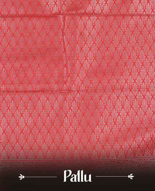 Light pinkish Cream colour Net Tissue saree Elegant plain body, complemented by Red colour with Light gold zari traditional border, paired  with matching blouse piece.