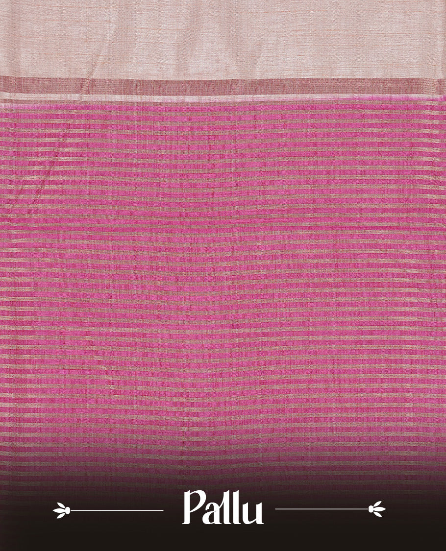 Cream colour Tussar silk saree Featuring Elegant Plain body, complemented by Contrast Magenta colour with gold zari border, paired with matching blouse piece.