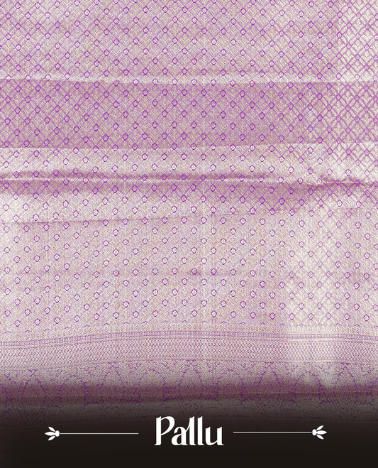 Violet & Silver colour Double shade Semi tissue silk saree featuring self color Floral pattern on body, Contrast Magenta colour with Fancy border, paired with matching.