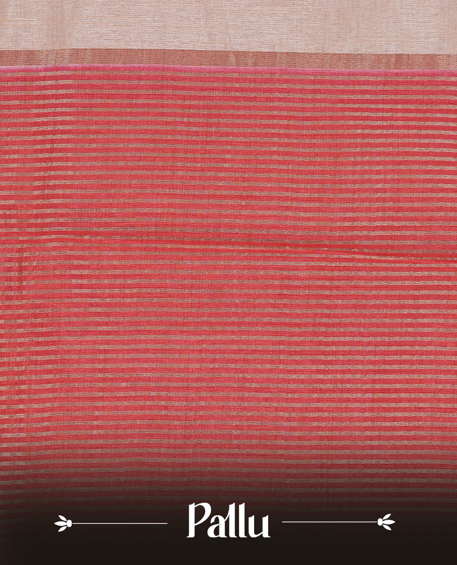 Cream colour Tussar silk saree Featuring Elegant Plain body, complemented by Contrast Red colour with gold zari border, paired with matching blouse piece.