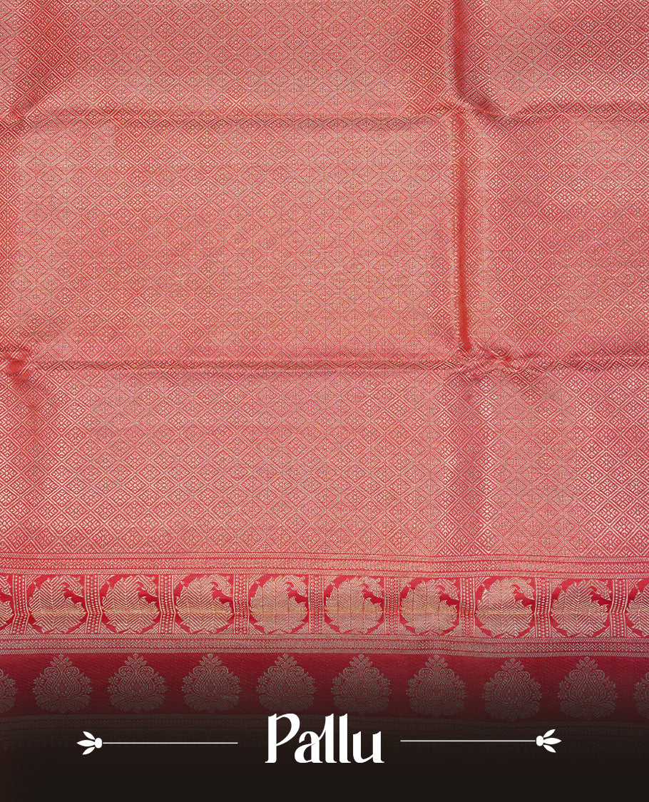 Red Colour Pure Kancheepuram Silk Saree Featuring Gold Zari Floral  Pattern on the Body, Highlighting a Traditional Gold Zari Border, Paired with a Matching Blouse Piece.