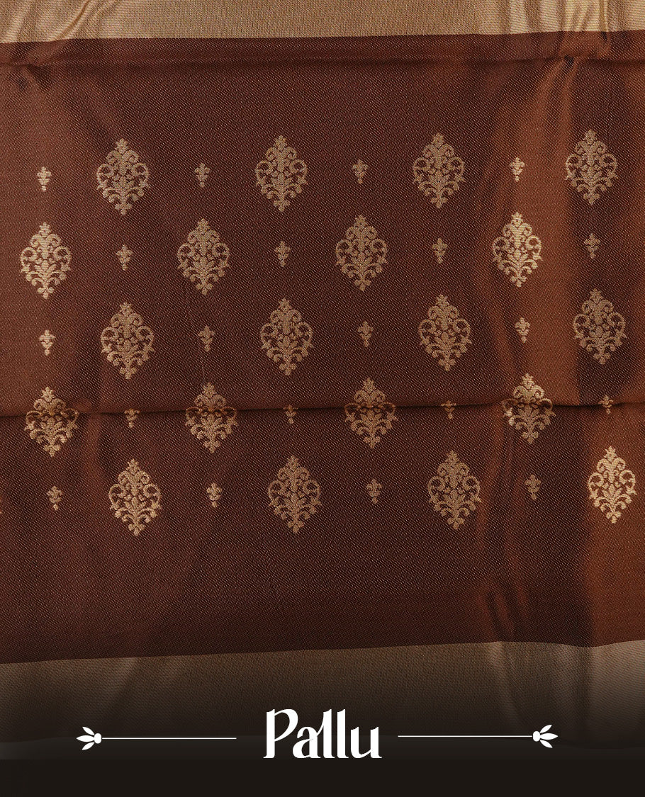 Off White colour soft silk saree with contrast Chocolate border.
