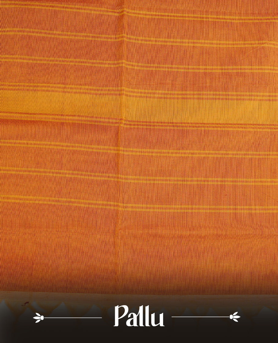 Rust Orange colour chettinad cotton saree featuring  Plain body, complemented by Contrast Maroon Colour With Gold Zari border, paired with matching blouse piece.