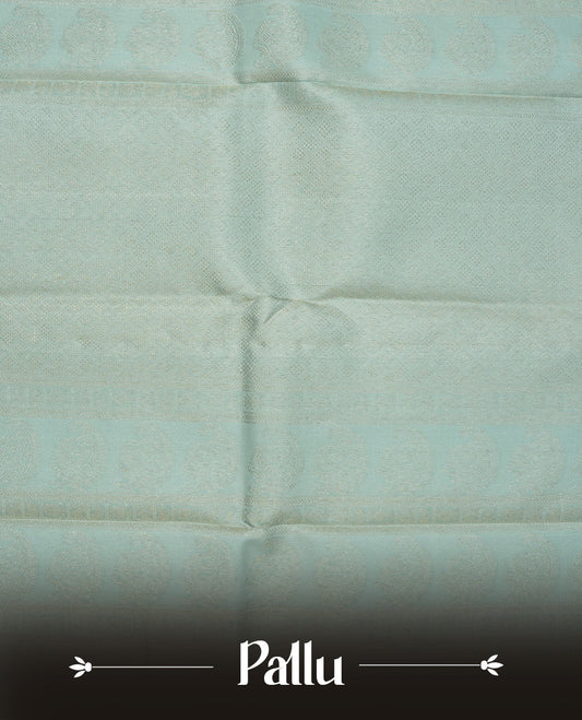 Ice blue colour Pure wedding silk saree featuring Light gold Box pattern with motifs on body, complemented by self colour with traditional border, comes with matching blouse piece.