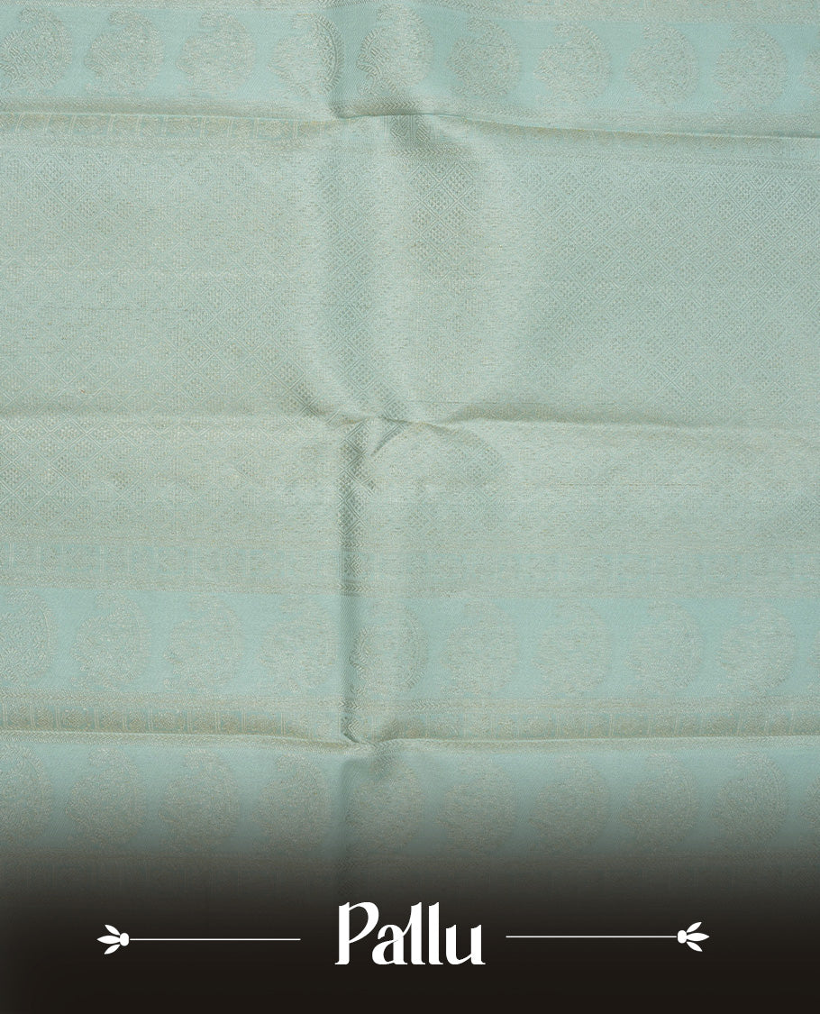 Ice blue colour Pure wedding silk saree featuring Light gold Box pattern with motifs on body, complemented by self colour with traditional border, comes with matching blouse piece.