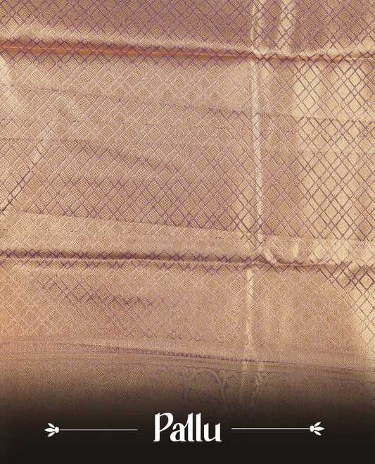 Violet & Gold colour Double shade Semi tissue silk saree featuring self color Floral pattern on body, Contrast Brick red colour with Fancy border, paired with matching.