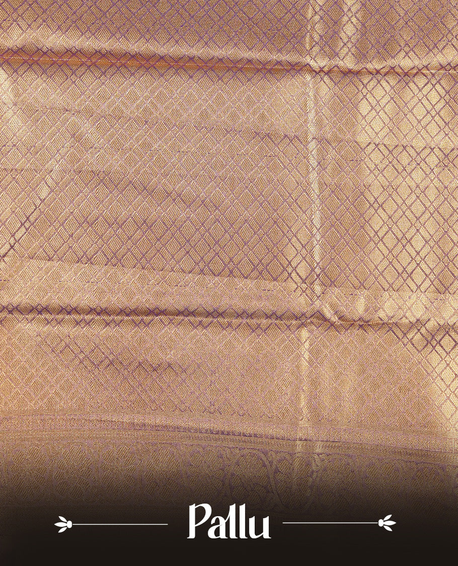 Violet & Gold colour Double shade Semi tissue silk saree featuring self color Floral pattern on body, Contrast Brick red colour with Fancy border, paired with matching.