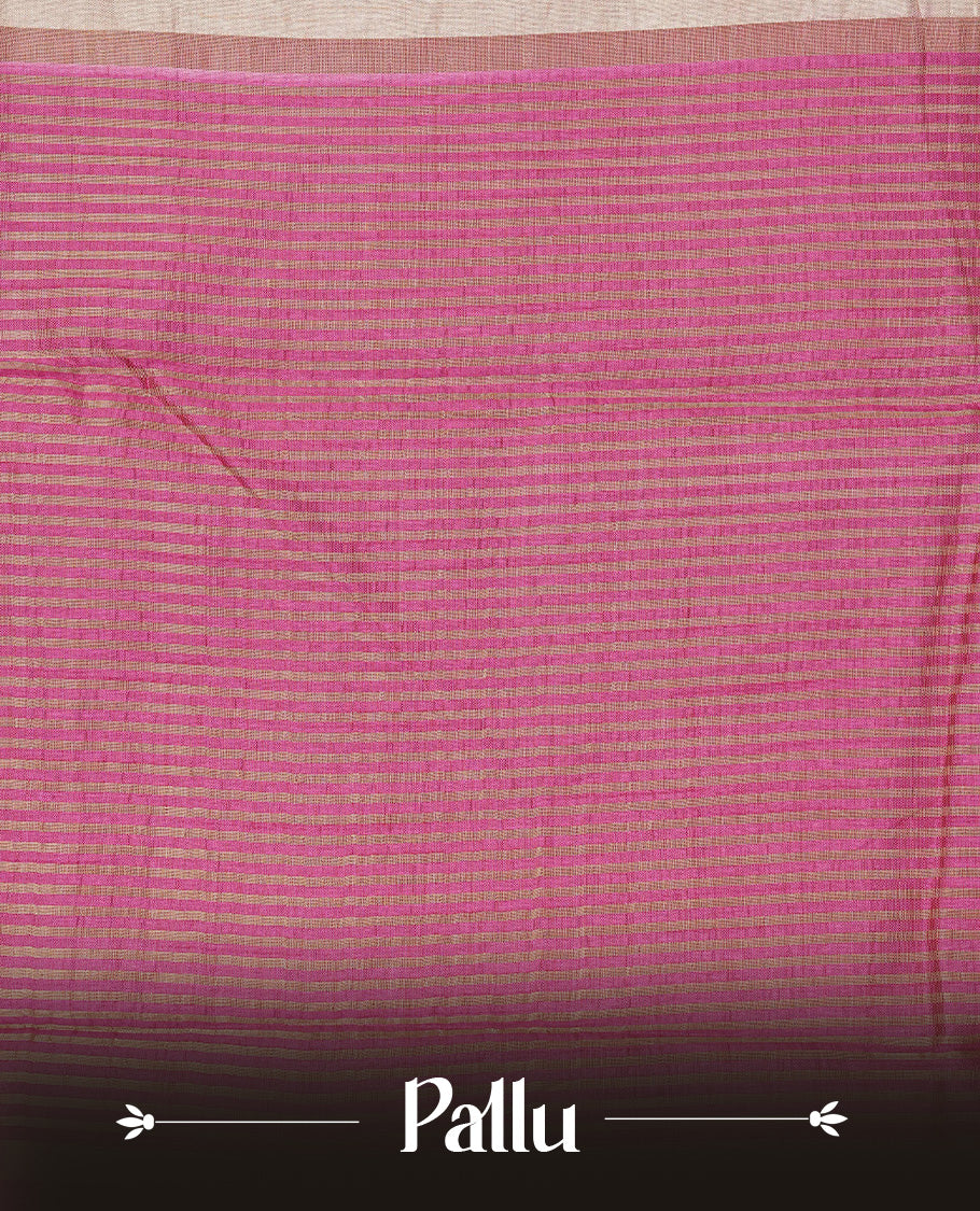 Light gold Colour Tussar saree featuring elegant plain body, complemented by contrast magenta colour with Mango zari work border, comes with matching blouse piece.
