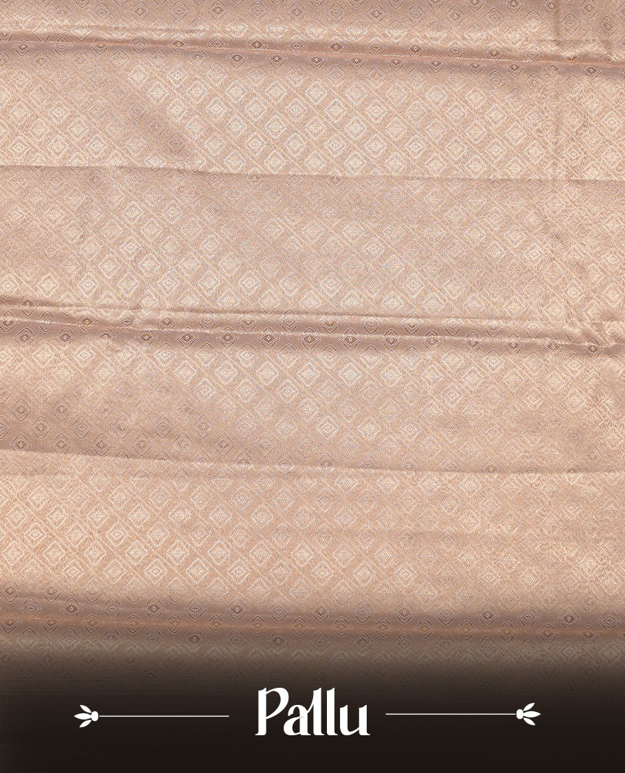 Golden Cream colour tissue silk saree featuring Self colour zari floral pattern on body, enhanced with traditional border on self colour , paired with Matching blouse piece.